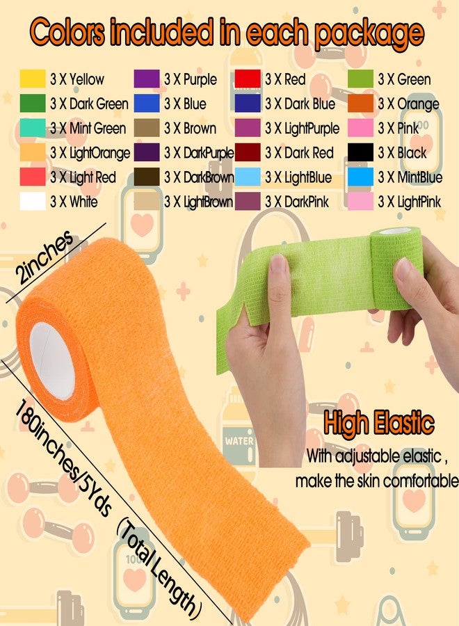 CLRBEATTY 72 Pack Self Adhesive Bandage, Athletic Elastic Cohesive Bandage, Breathable Self Adherent Wrap for Pets, 2 Inch x 5 Yard Stretch Bandage Sports Wrap for Wrist Ankle Swelling Sprains, 24 Colors - Image 3